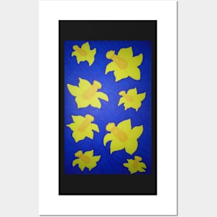 Pop Art Daffodils in Blue Posters and Art